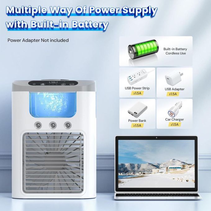 Mini Climatiseur Portable 3en1 – Refroidit, Humidifie & Éclaire