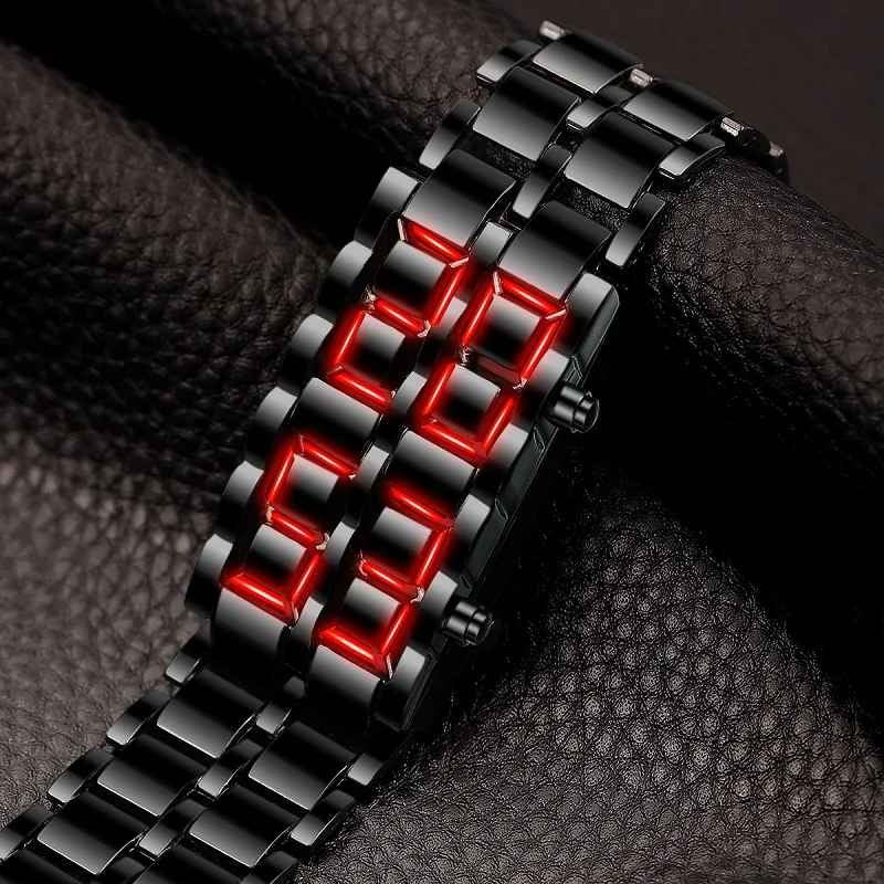 Montre LED Futuriste en Acier Inoxydable