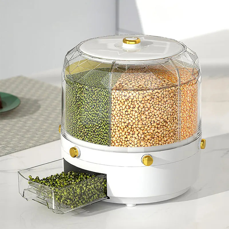 Distributeur de Riz Rotatif 360° – Boîte de Stockage pour Céréales et Grains avec Compartiments