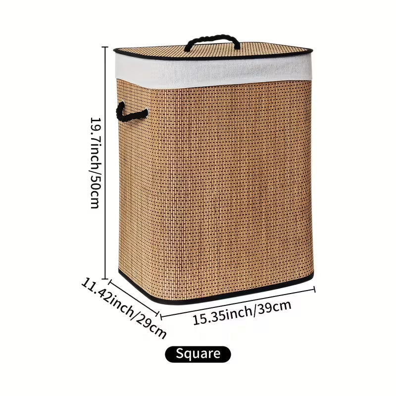 Panier à Linge en Bambou Pliable – Grand Panier de Rangement avec Couvercle et Poignées