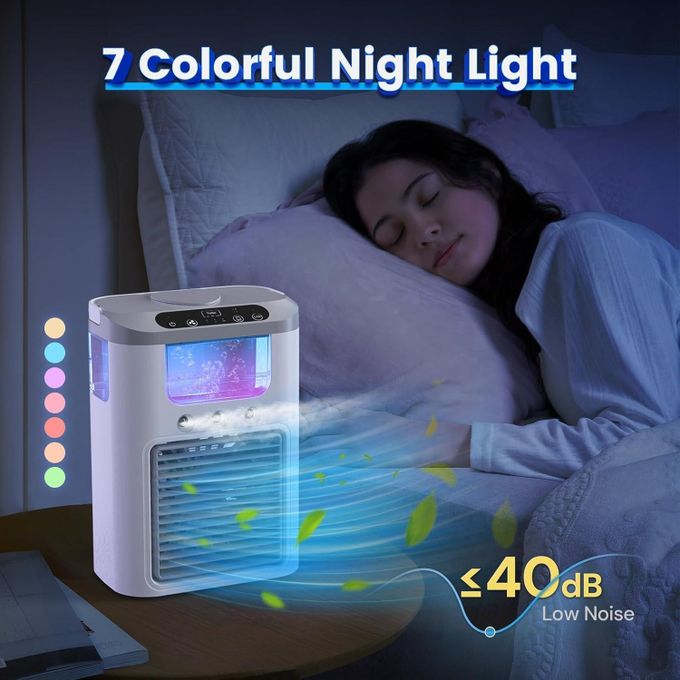 Mini Climatiseur Portable 3en1 – Refroidit, Humidifie & Éclaire