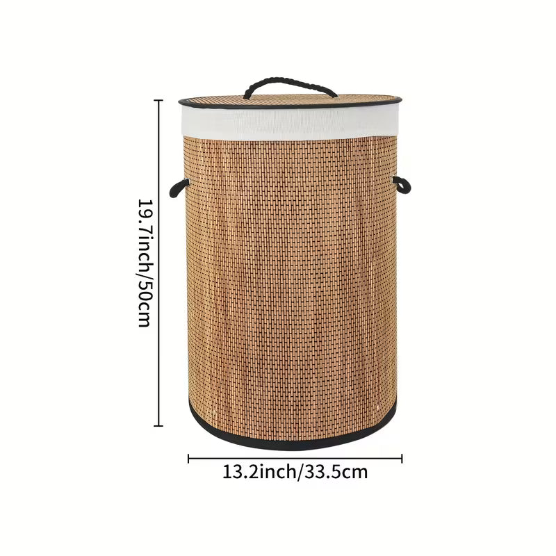 Panier à Linge en Bambou Pliable – Grand Panier de Rangement avec Couvercle et Poignées