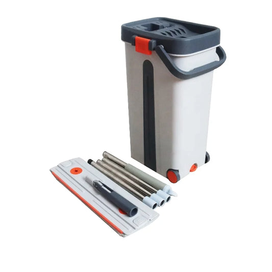 Balai Plat Premium avec Seau Compact à Roulettes – Système de Nettoyage 7 Pièces