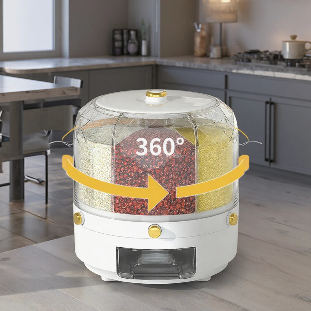 Distributeur de Riz Rotatif 360° – Boîte de Stockage pour Céréales et Grains avec Compartiments