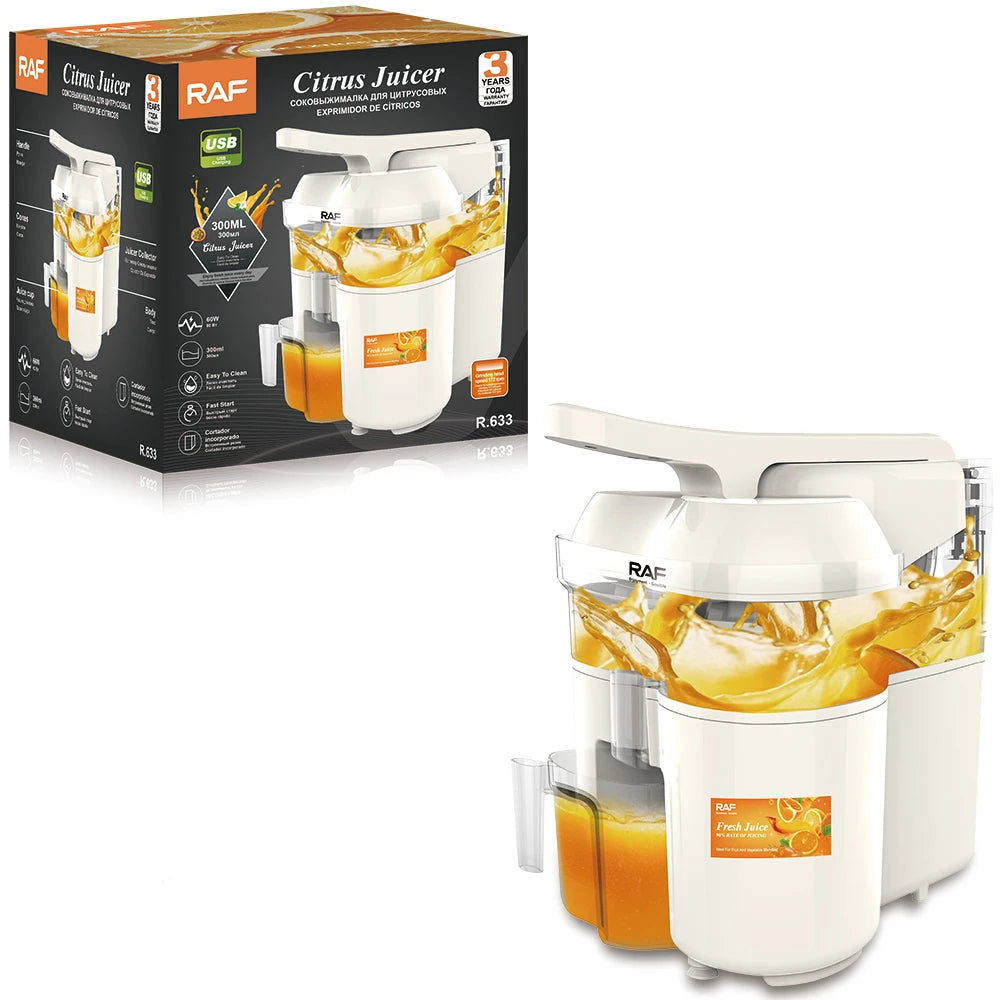 Presse-Agrumes Électrique RAF R-633 – Extracteur de Jus Portable 300ml pour Orange et Citron