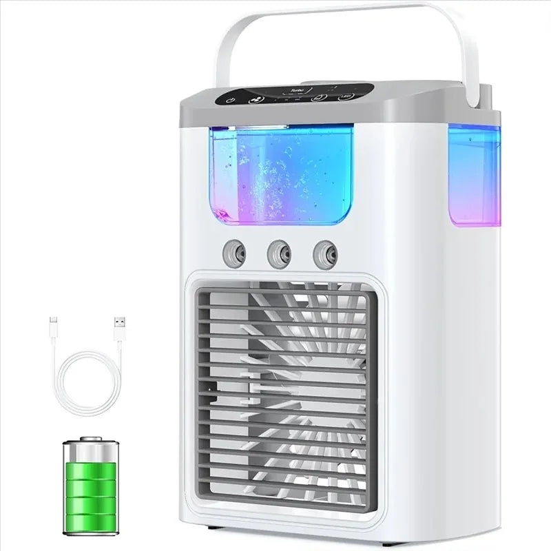 Mini Climatiseur Portable 3en1 – Refroidit, Humidifie & Éclaire