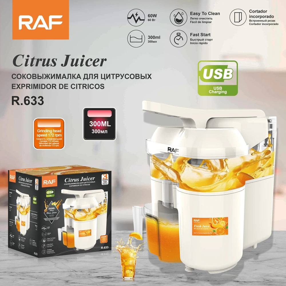 Presse-Agrumes Électrique RAF R-633 – Extracteur de Jus Portable 300ml pour Orange et Citron