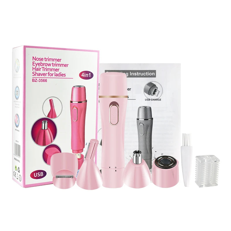 Tondeuse Femme 4 en 1 Étanche – Épilateur Électrique Corps, Visage et Zone Bikini