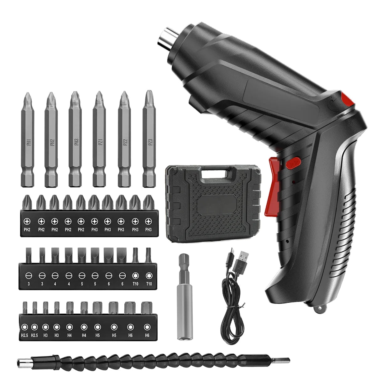 Tournevis Électrique Sans Fil 2-en-1 Pliable Rechargeable USB avec Kit d’Embouts