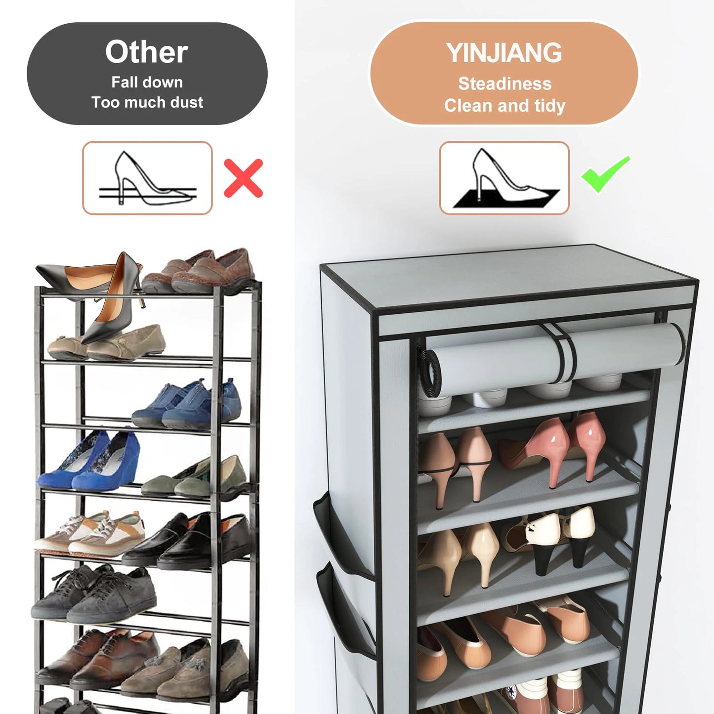 Armoire à Chaussures Pliable avec Fermeture Zippée – Organisateur Multi-Étages Gain de Place