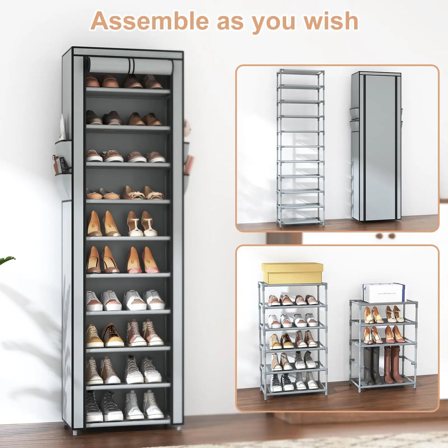 Armoire à Chaussures Pliable avec Fermeture Zippée – Organisateur Multi-Étages Gain de Place