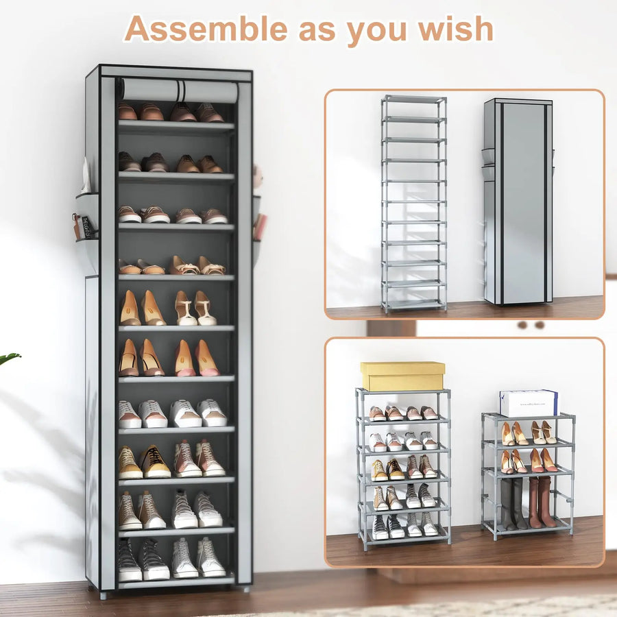 Armoire à Chaussures Pliable avec Fermeture Zippée – Organisateur Multi-Étages Gain de Place