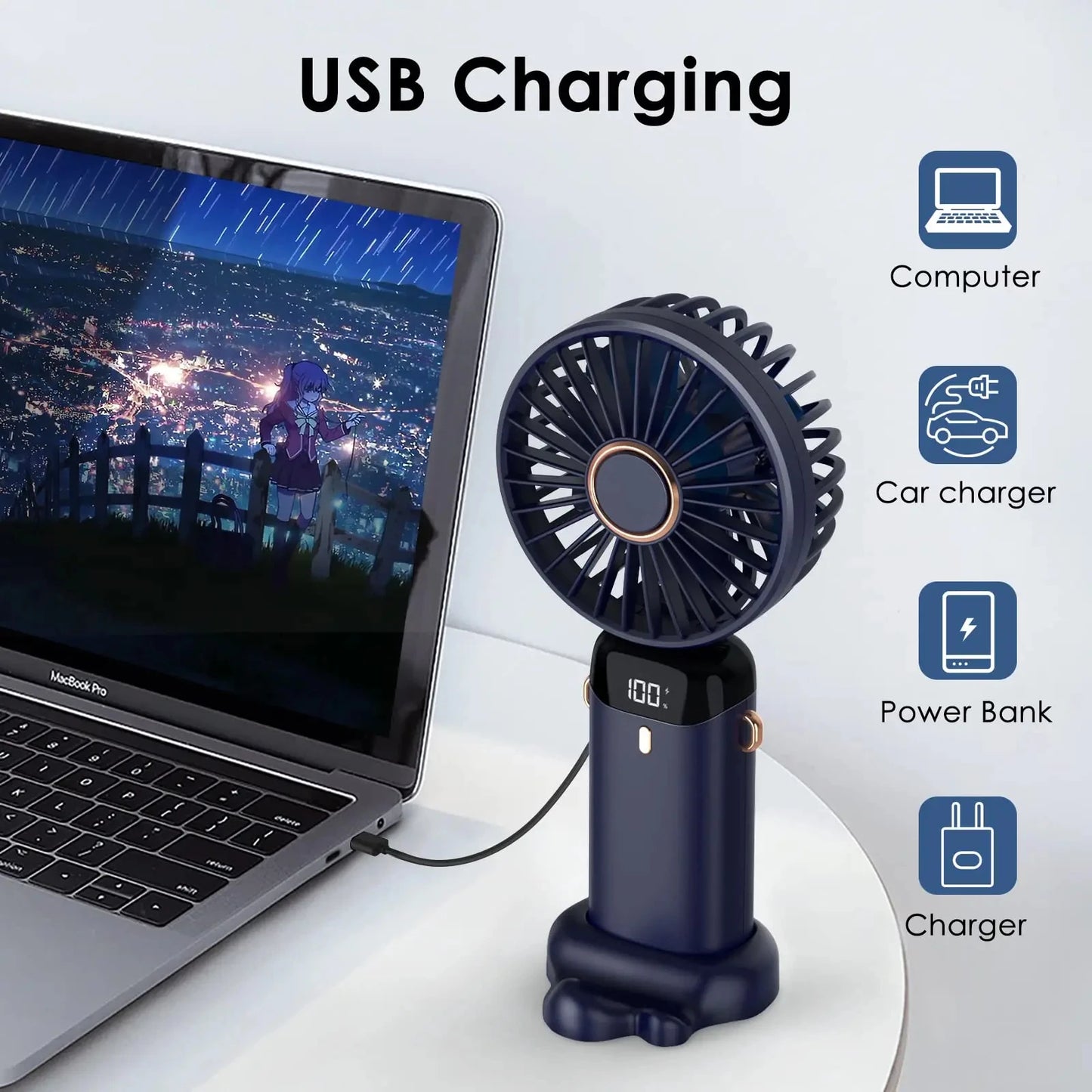 Ventilateur Portable Pliable avec Écran LED