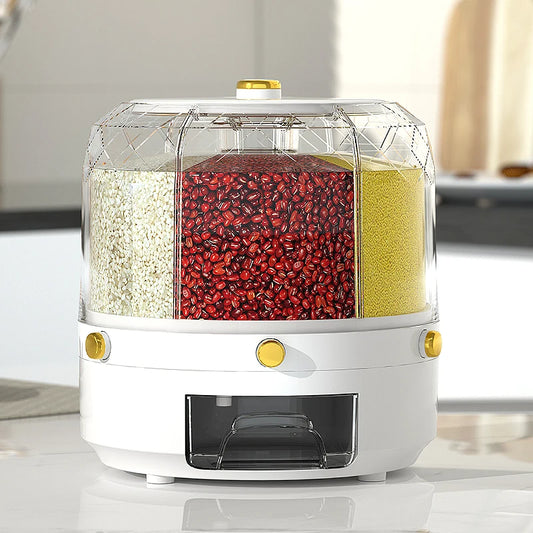 Distributeur de Riz Rotatif 360° – Boîte de Stockage pour Céréales et Grains avec Compartiments