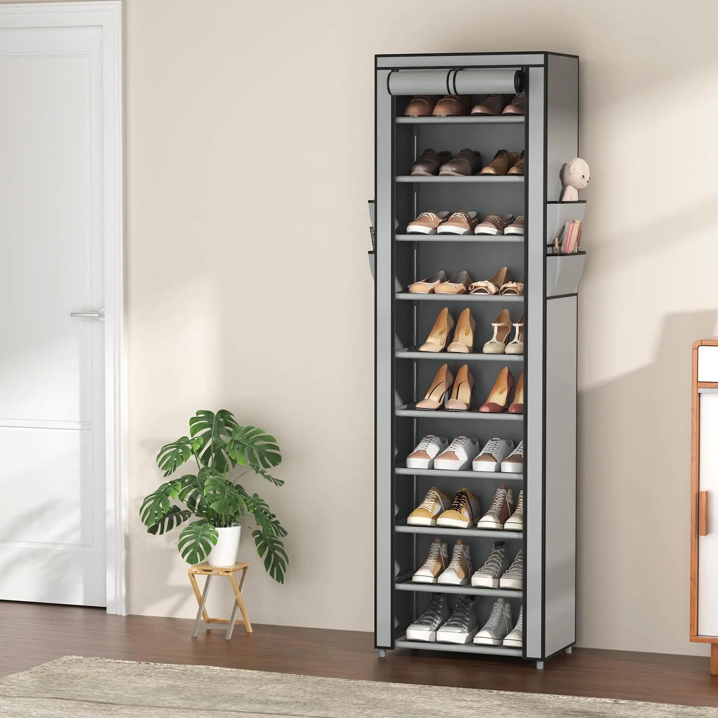 Armoire à Chaussures Pliable avec Fermeture Zippée – Organisateur Multi-Étages Gain de Place