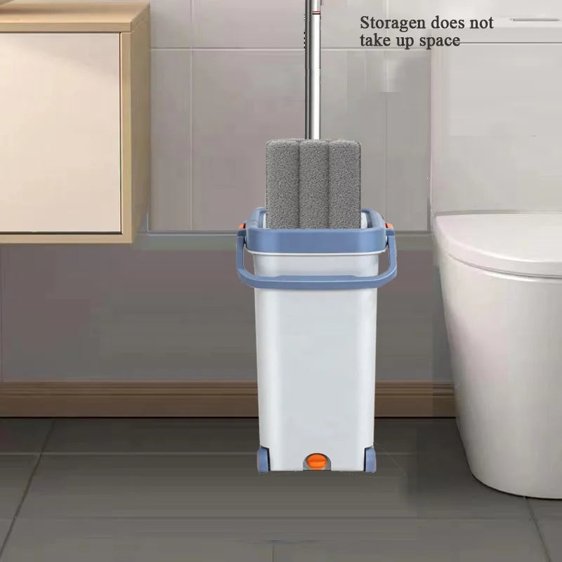 Balai Plat Premium avec Seau Compact à Roulettes – Système de Nettoyage 7 Pièces