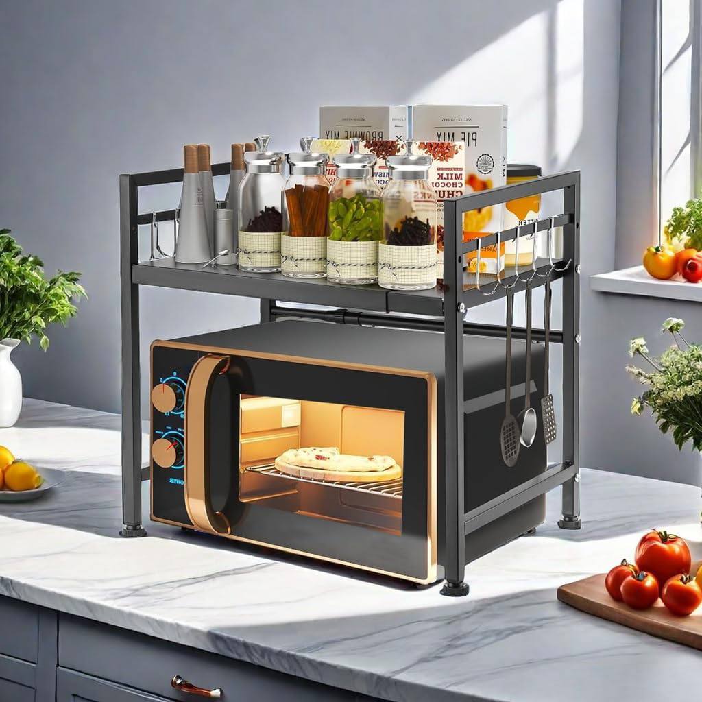 Étagère de micro-ondes extensible (40–65 cm) – Noir