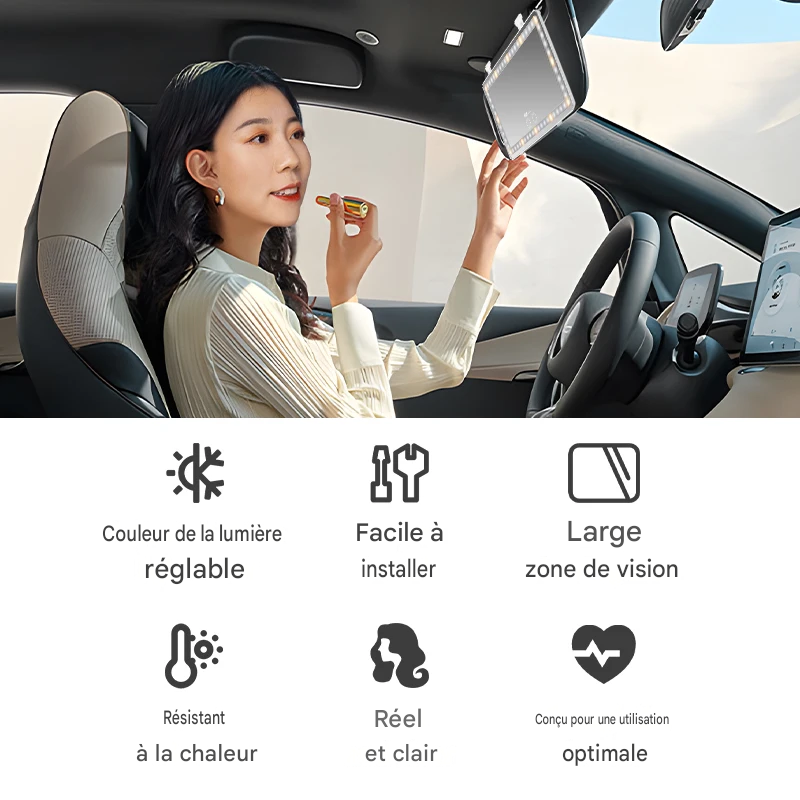Miroir LED Rechargeable pour Pare-Soleil de Voiture